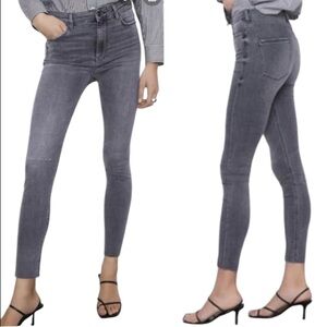 ZARA The High Waist Skinny in Lead Grey ripped knee jeans size 4